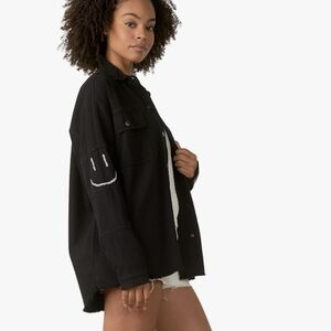 Elan Black Jean Jacket with White Smiley Face